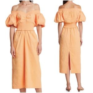 {A.L.C.} Adena Smocked Off-Shoulder Puff-Sleeve Dress, Cantaloupe, Size 4
